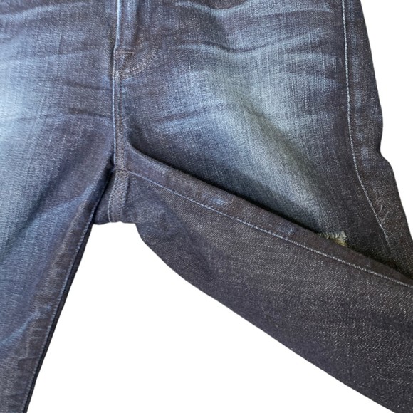 Good American Good Straight Dark Wash Distressed Raw Hem Jeans 0/25 Mid Rise - Picture 8 of 9